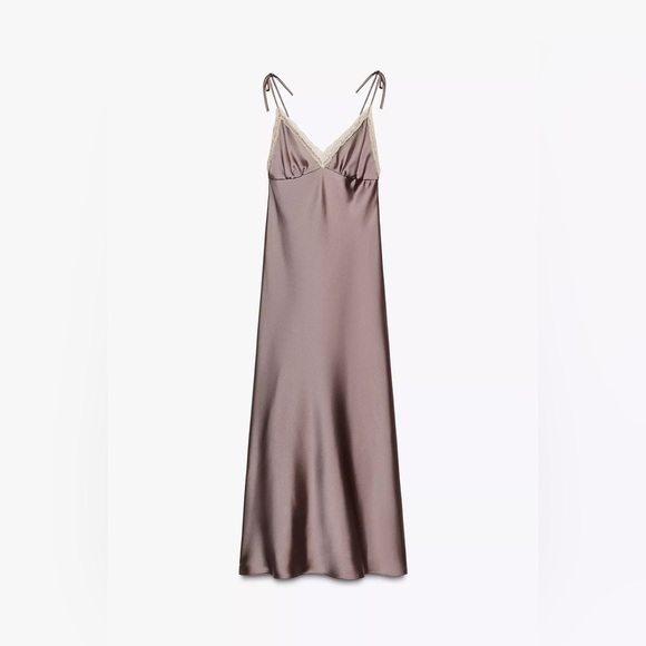 Zara Elegant Satin Slip Dress Lace Lingerie Liliac Maxi Evening Party XS - Picture 13 of 13